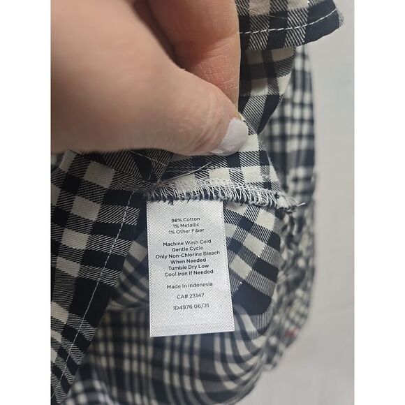 Talbots Women's S Petite Long Sleeve Button Up White/Black‎ Plaid Metallic Plaid - Picture 4 of 7